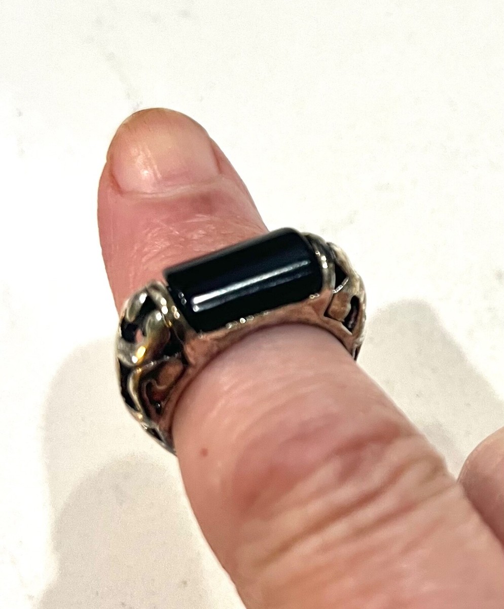 Very Rare Vintage Native American Navajo Gold Sterling Silver Onyx Inlay Ring Very Rare Vintage Native American Navajo Gold Sterling Silver Onyx Inlay Ring