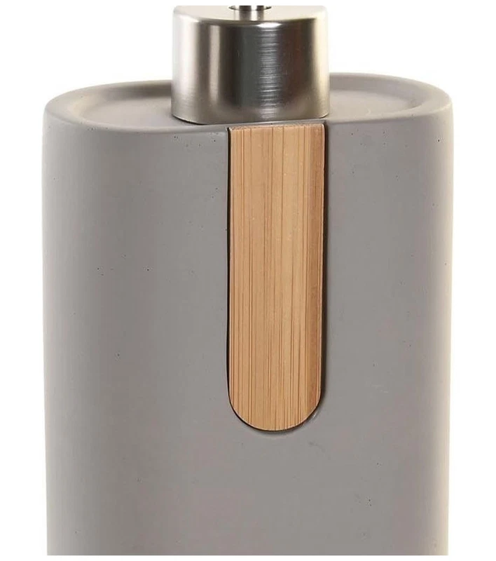 Dosasapone Bagno Cemento Grigio Opaco con Inserto in Bambù Dispenser Sapone