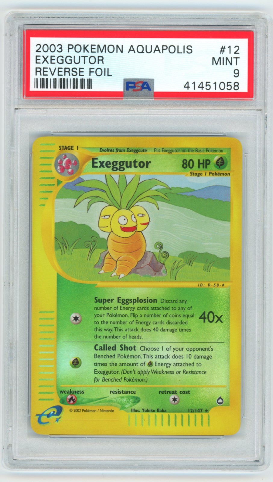 PSA 9 Exeggutor Reverse Holo 12/147 Aquapolis Pokemon 2003