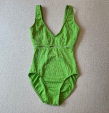 VTG 1970s Swimsuit Green Mod Union Made Womens Small Vintage One Piece Cut Outs