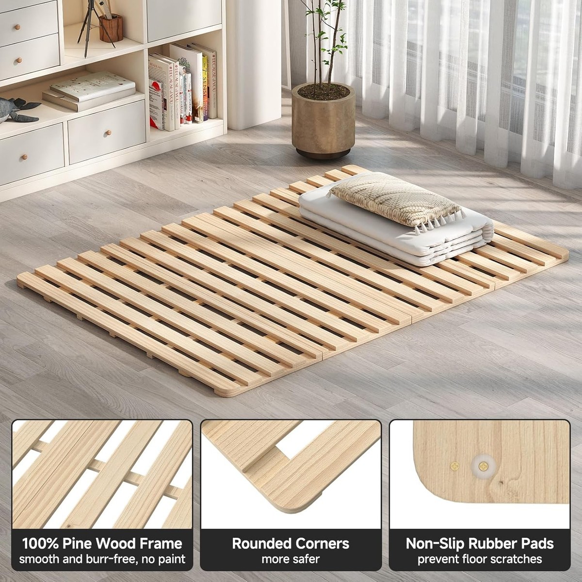 NAIZEA Japanese Tatami Mat, Foldable Tatami Bed Frame Floor Bed