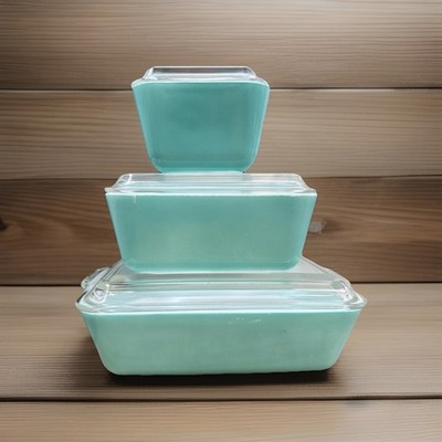 Vintage Pyrex Turquoise Refrigerator Dish Set 501, 502, 503 w/ Lids - Rare Find!