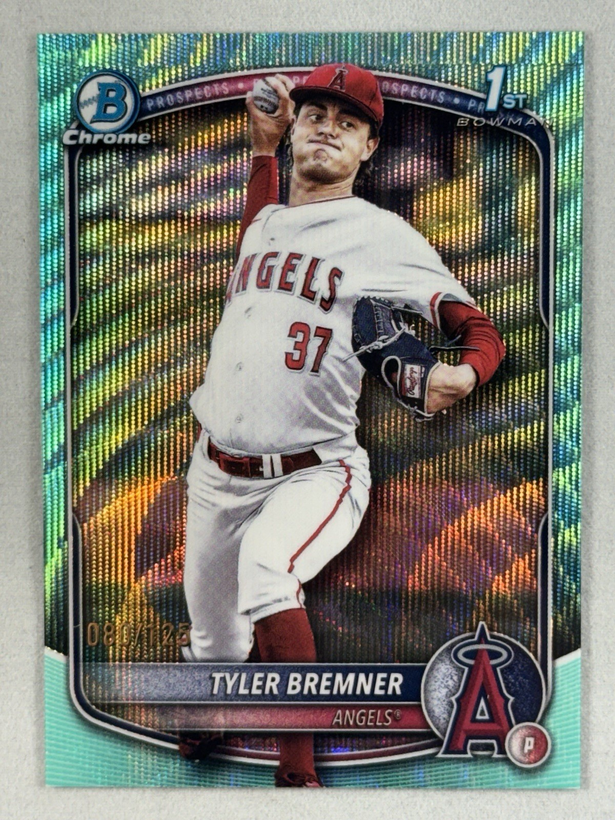 2025 Bowman Draft Chrome Tyler Bremner Aqua Wave Refractor 80/125 #BDC-37 Angels