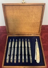 Vintage Parker Cut Co. Eagle 7 Day MOP Straight Razor Knife Set In Box NOS