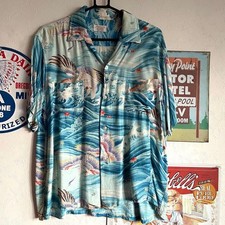50s Pennies Hawaiian Aloha Shirt Vintage Japanese Pattern Size L Rare Used