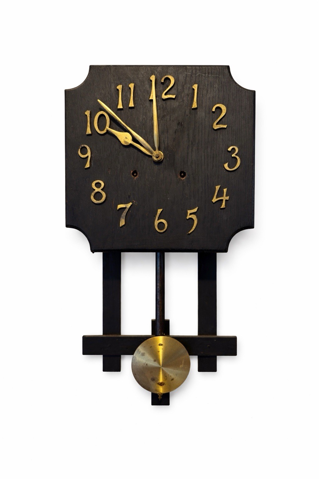 Antique Mission Arts & Crafts Oak Wall Clock Brass Pendulum Gilbert Style 26"