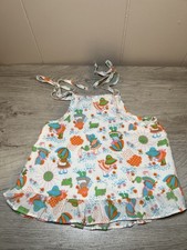 Vintage 70 s Print Baby Girl Dress 12-18 Months Shoulder Tie Retro Sun Rain