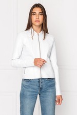 Women's White Pure Lambskin Leather Jacket Biker Moto Size XS S M L XL XXL 3XL