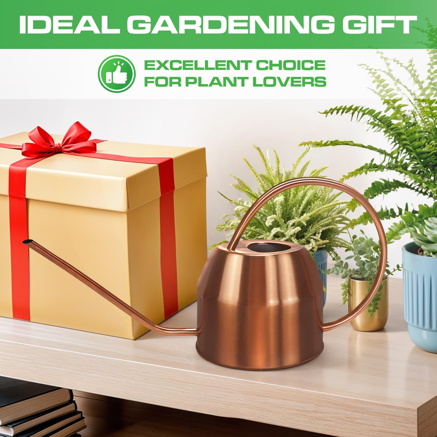 Rose Gold Metal Watering Can Indoor Plants 40 oz, Stainless Steel Long Spout ...