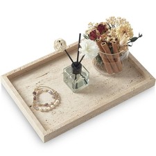 MULWR Travertine Tray,Bathroom Vanity Tray 11.8" x 7.8" x 1.2",