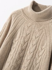 Women's Turtleneck Sweater Cashmere Twist Flower Pullover Autumn Winter