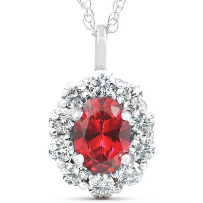 1 3/4ct Rubin & echter Diamant Halo Anhänger 14K Weißgold