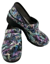 Dansko Lt Pro Women's Watercolor Tooled Leather Comfort Clogs Sz 39 US 8.5-9