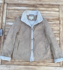 Talbots Beige Faux Suede Faux Shearling Lined Toggle Collar Jacket M