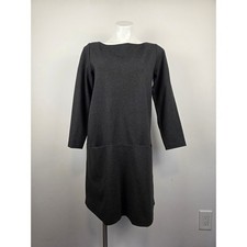 Eileen Fisher Dress Gray Long Sleeve Boat Neck Pockets Stretch Knit Viscose