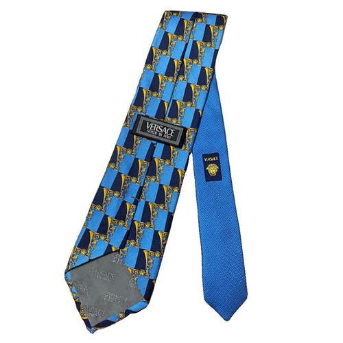 GIANNI VERSACE Rare tie Blue, allover pattern silk from japan M3703 - Picture 15 of 24
