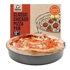 Chef Pomodoro Chicago Deep Dish Pizza Pan 12 Inch, Hard Anodized Aluminum Pizza