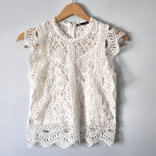 Zara White Lace Round Neck Sleeveless Blouse Tank Womens Small