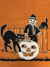 MR MOON DOUBLE BORDER BY HENRY GLASS RETRO VINTAGE HALLOWEEN FABRIC HALF YARD