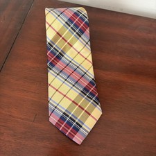 Johnston & Murphy Men’s Tie - Yellow, Blue, Red Plaid, 100% Silk, Made In USA-