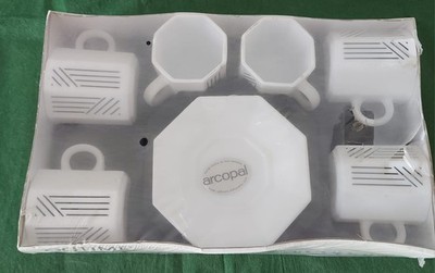 SERVICE 6 KAFFEETASSEN OCTIME DEKOR STREIFEN MIT UNTERTASSE ARCOPAL KAFFEE