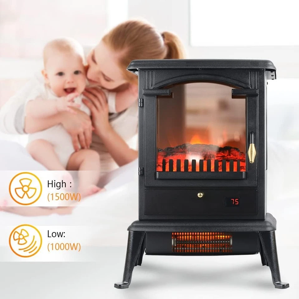 VOLTORB Freestanding Portable Electric Fireplace Heater Stove w/Remote Control - Image 4 of 4