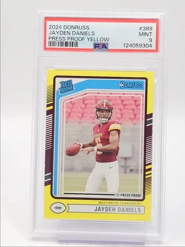 JAYDEN DANIELS 2024 DONRUSS RATED ROOKIE PRESS PROOF YELLOW RC PSA 9 Q0004