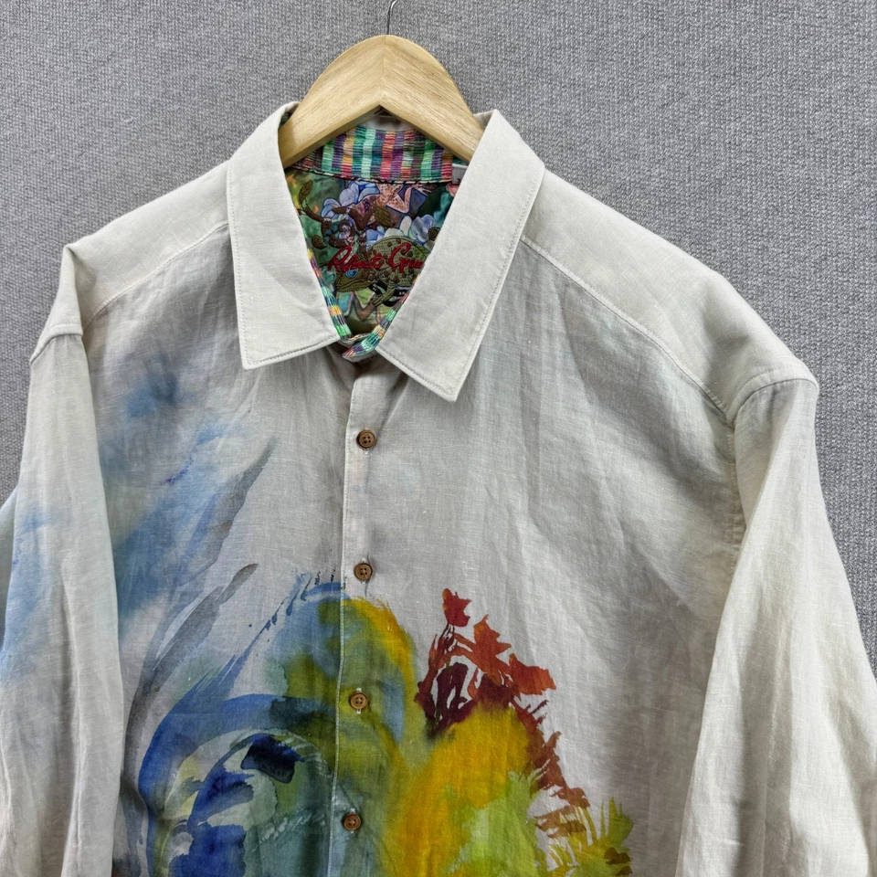 Robert Graham Shirt 3XL Watercolor 100% Linen Flip Cuff Painted Button Up Rare - Image 2 of 4
