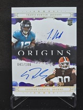 2025 Panini Origins Shedeur Sanders Travis Hunter Dual Rookie Autos 034/100 RC