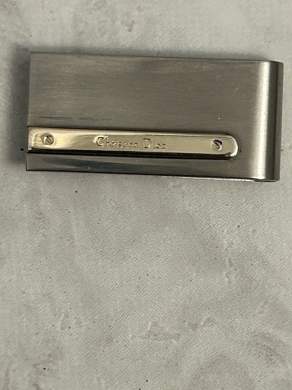 Dior Men's Signed Engraved Stainless Steel Silver Rectangular Tie Bar Clip