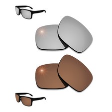 US Silver Brown Replacement Lenses For-Oakley Holbrook Metal OO4123 Anti-Scratch