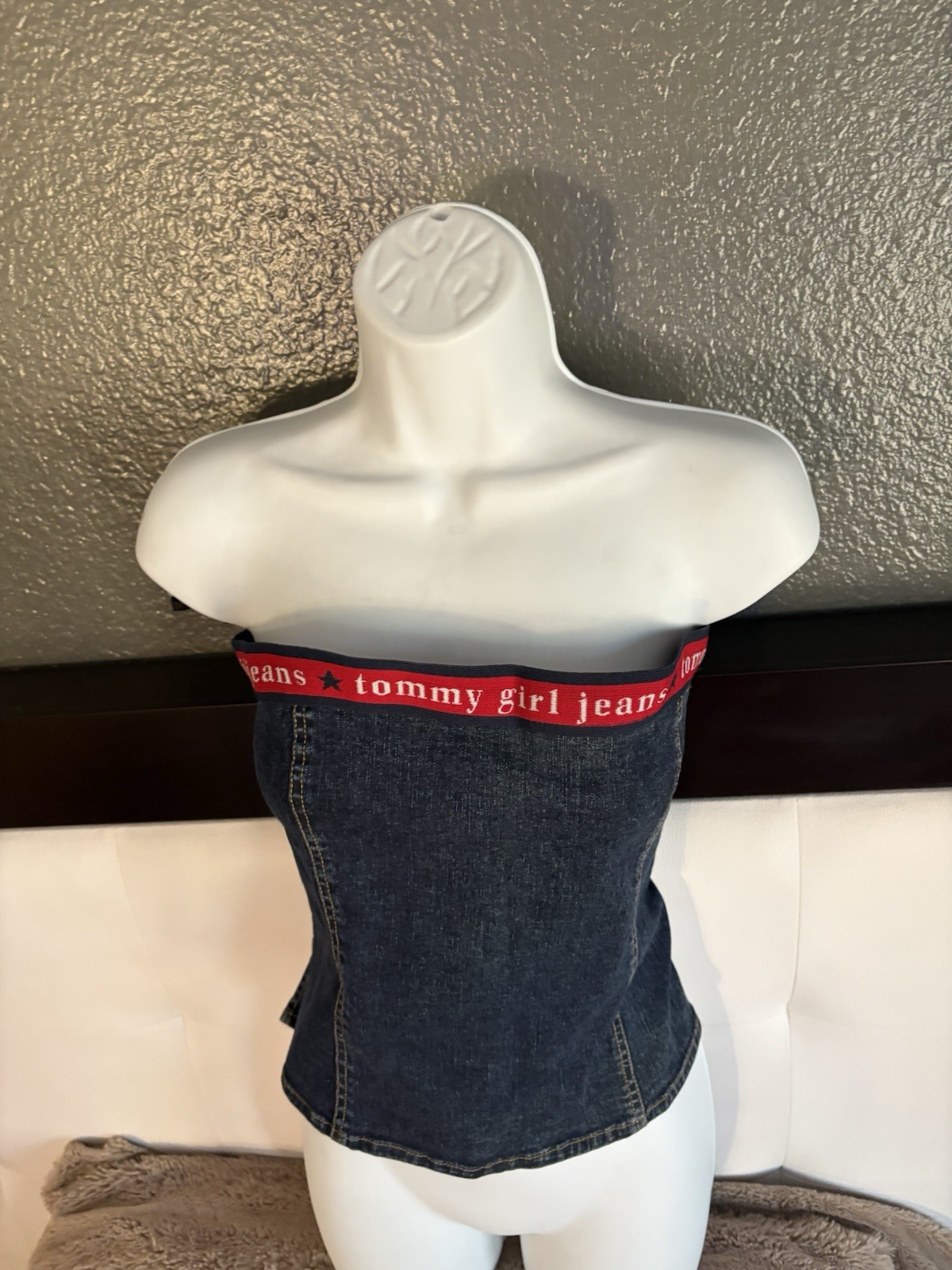 Tommy Girl Jeans Logo Denim Tube Top Size XL image 2