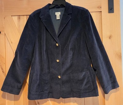 LL Bean Corduroy Blazer Women s Size 18W Blue GMF5 3 Button Stretch Lined