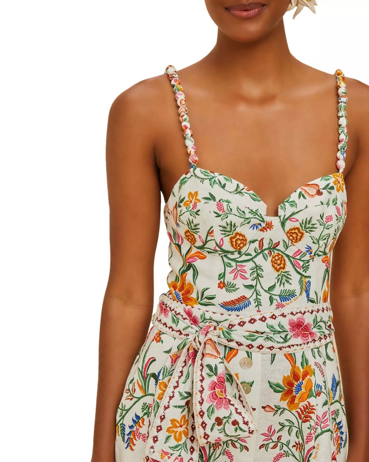 Farm Rio Delicate Forest Off White Linen Romper Swim Cover Up Size M Multicolor thumbnail 4