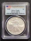 2008 $1 AMERICAN SILVER EAGLE PCGS MS70 FLAG FIRST STRIKE LABEL