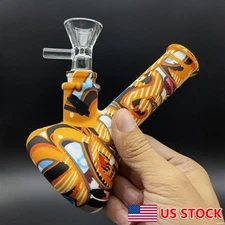4.7 inch Smoking Water Pipe Bong Bubbler Printed Silicone Hookah w/Glass Bowl US