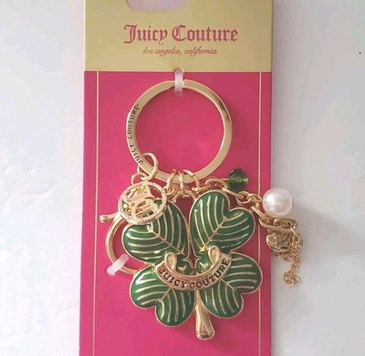 Juicy Couture 4Leaf Clover  Lucky Purse Charm Keychain Ring Fob Green Gold Larg