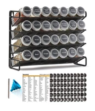 Spice Rack Organizer with 28 Spice Jars, 386 Spice Labels, Chalk Marker and F...
