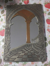 Small Mirror Silver Colour Metal & Copper Colour View Archway Stairs Pillar