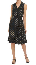 $119 Tommy Hilfiger Women's 12 Polka Dot Jersey Tie Waist Collared Dress Black