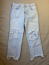 Free People We The Free Size 26 Maggie Mid-Rise Straight-Leg Jeans Raw Hem