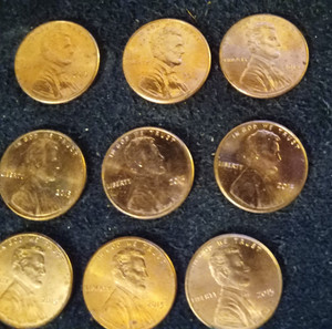 Lot of 9 2015 Lincoln Shield Pennies No Mint Mark - Close A/M in America on Back