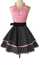 Cute Retro Apron Vintage Maid Polka Dot Kitchen Cooking Aprons for Women