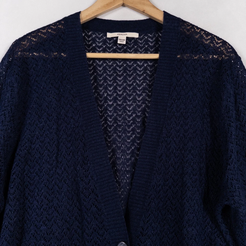 Свитер Merona 24 Вт/26 Вт темно-синий белая полоса кардиган легкий кружевной вязаный новый - Изображение 2 из 4