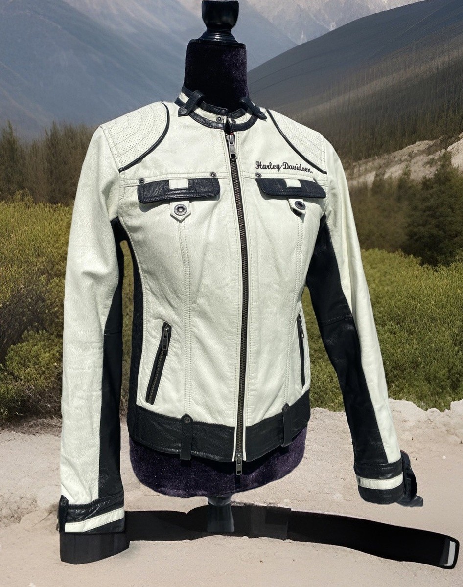 Harley Davidson Women AMELIA White Leather Jacket XS 98072
