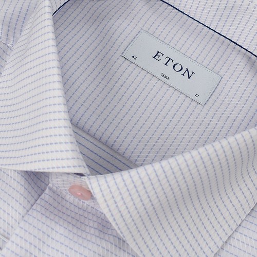 ETON Light Pink Check SLIM Fit Long Sleeve Cotton Dress Shirt 17 NWT - Picture 2 of 2