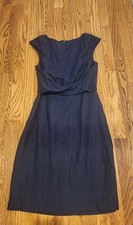 128. J CREW Navy Blue 100% Linen Twist Front Bateau Neck Dress sz 0 Suiting $188