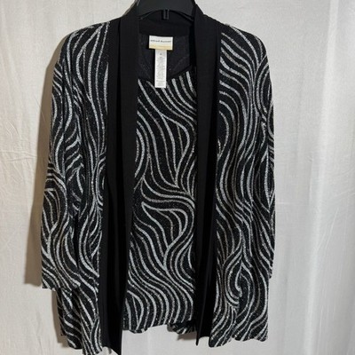 Alfred Dunner Womens 1X Black Silver Shimmer Cardigan Top Twinset Style Wedding