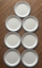 Set Of 7 CORELLE INDIGO SLATE Dinner Plates 10.25” Blue & Gray Trim EXCELLENT