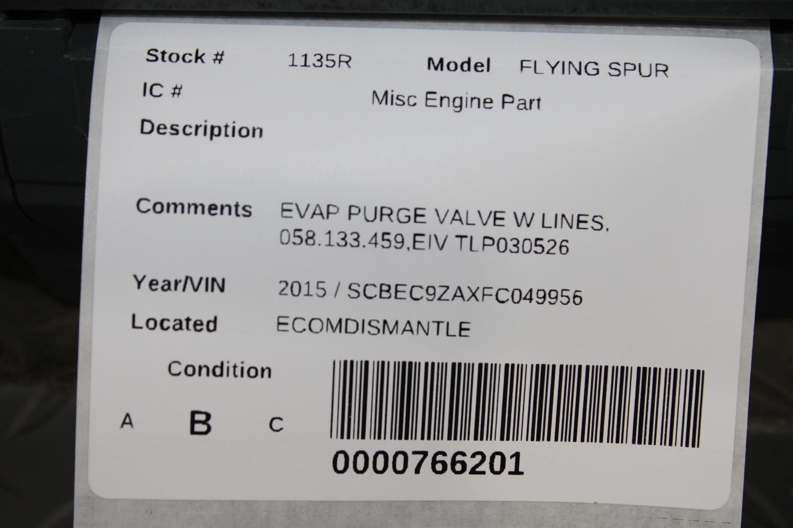 13-18 Flying Spur 6.0L Motor Engine Evap Purge Valve Lines Hose Unit Factory OEM
